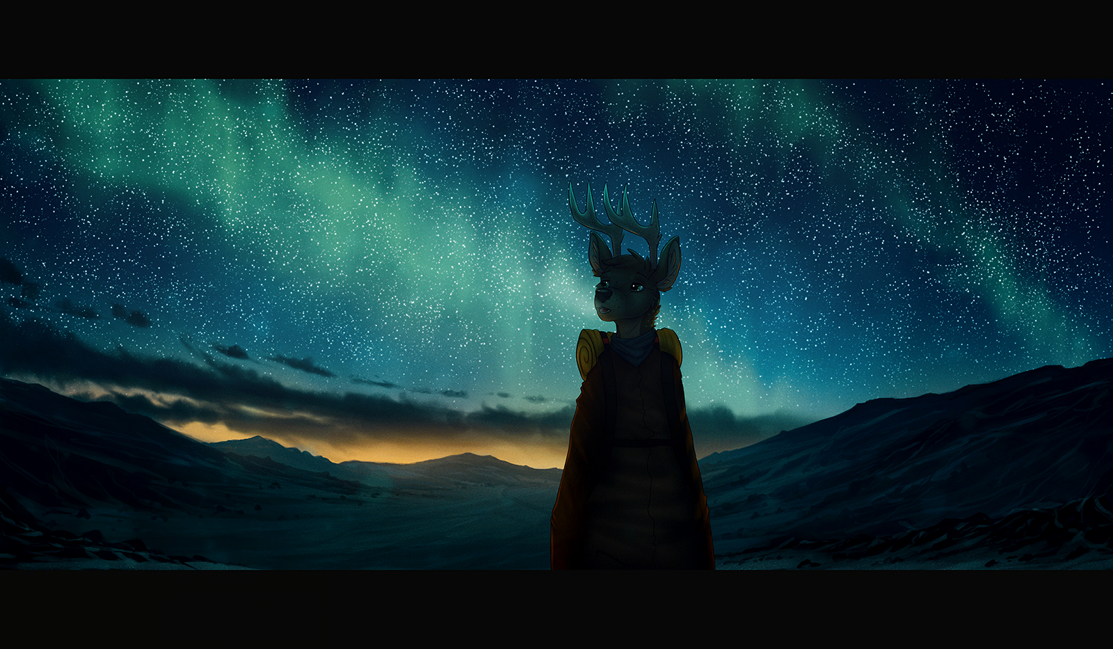 Frozen Twilight - Furry, Furry art, Furry deer, Night, Starry sky, Hynik