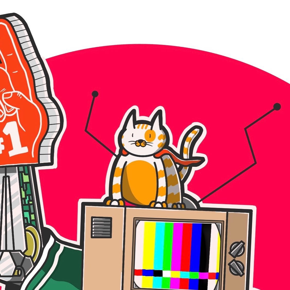 TV man - My, Illustrations, cat, TV set, Drawing, , Longpost