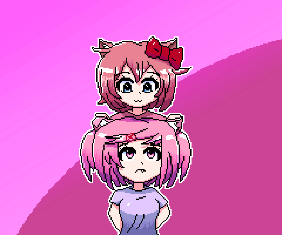 Pixel doki - Doki Doki Literature Club, Sayori, Natsuki, Neko, Pixel Art, Visual novel, Yuri DDLC, Monika, Longpost