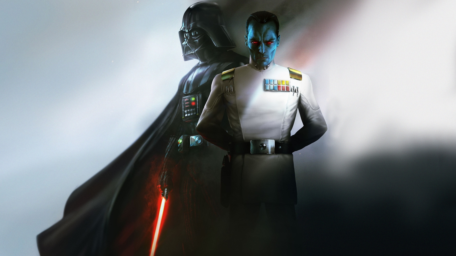 Grand Admiral Thrawn and Darth Vader - Art, Drawing, Star Wars, Thrawn, Darth vader, Lightsaber, Fantasy, 