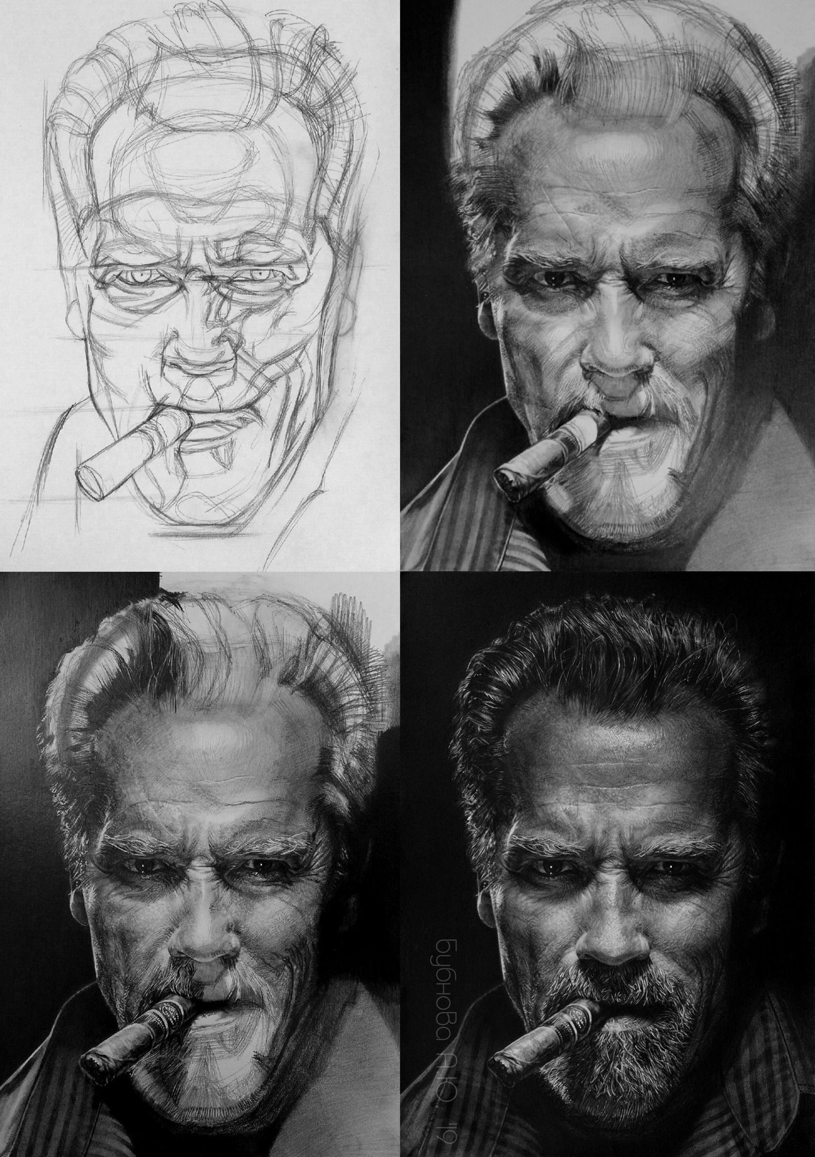 Pencil drawing. Arnold Schwarzenegger - My, Anna Bubnova, Arnold Schwarzenegger, Pencil drawing, Celebrities, Actors and actresses, Photorealism, Longpost, Drawing