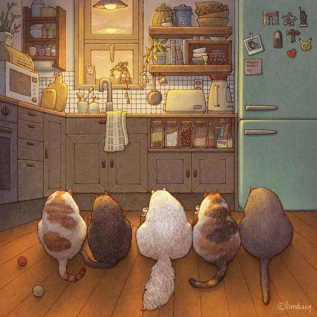 Cozy cat world from Korean artist Limduey - cat, Artist, Limduey, Art, Longpost