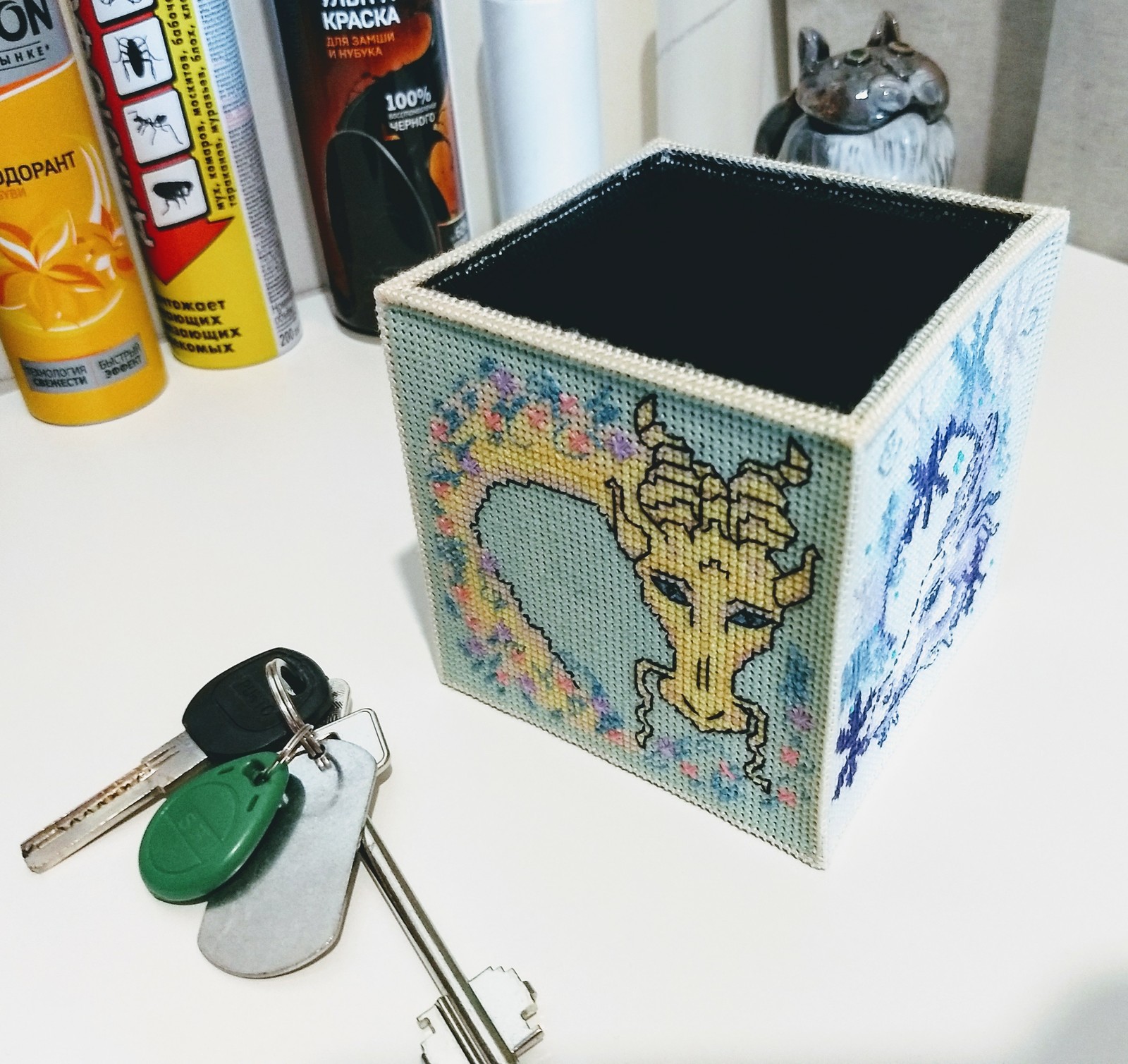 Box made of plastic canvas. - My, Embroidery, The Dragon, Plastic canvas, Needlework without process, Longpost