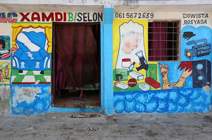 In Somalia, shop fronts are painted in such a way that illiterate residents can easily understand what they are selling there. - My, Somalia, Longpost, Street art, Artist