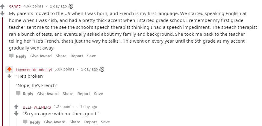 Language learning as a child - Text, Story, Comments, Reddit, Accent