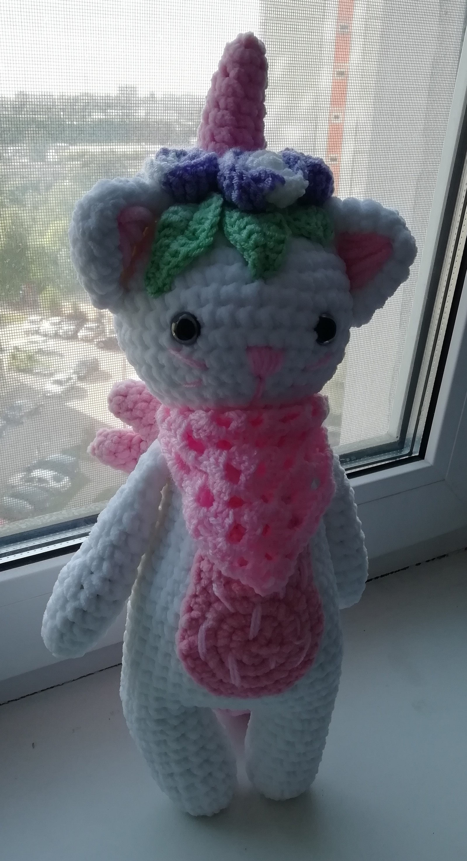 unicorn cat - My, Needlework without process, Crochet, Amigurumi, cat