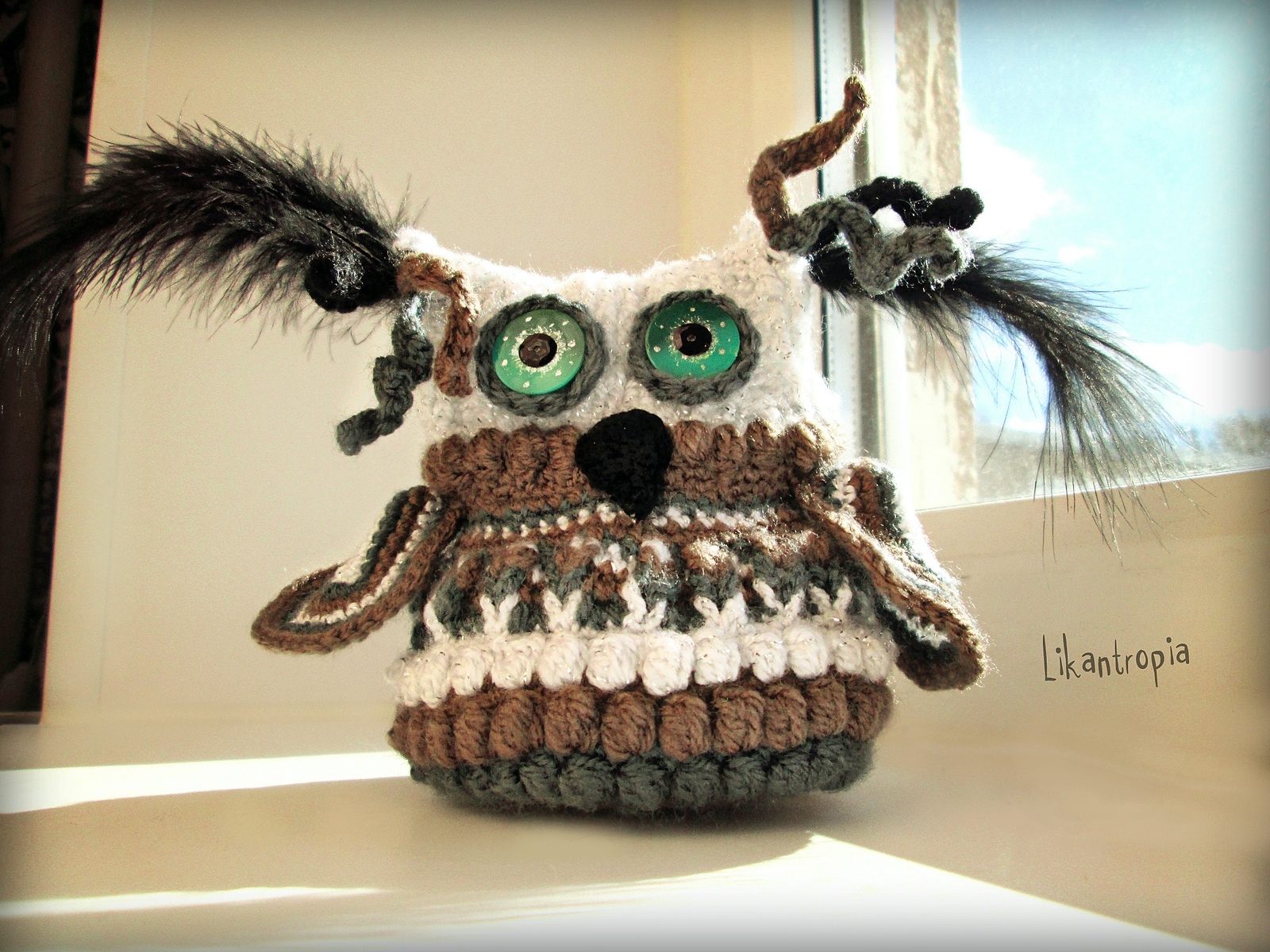 Owl-cache Height: 11 cm, width: bottom 13, top 8 cm. Yarn: cotton, acrylic, lurex. Filler: holofiber. - My, Owl, Amigurumi, Casket, Handmade, Knitted toys, Crochet, Owl-chan, , Longpost