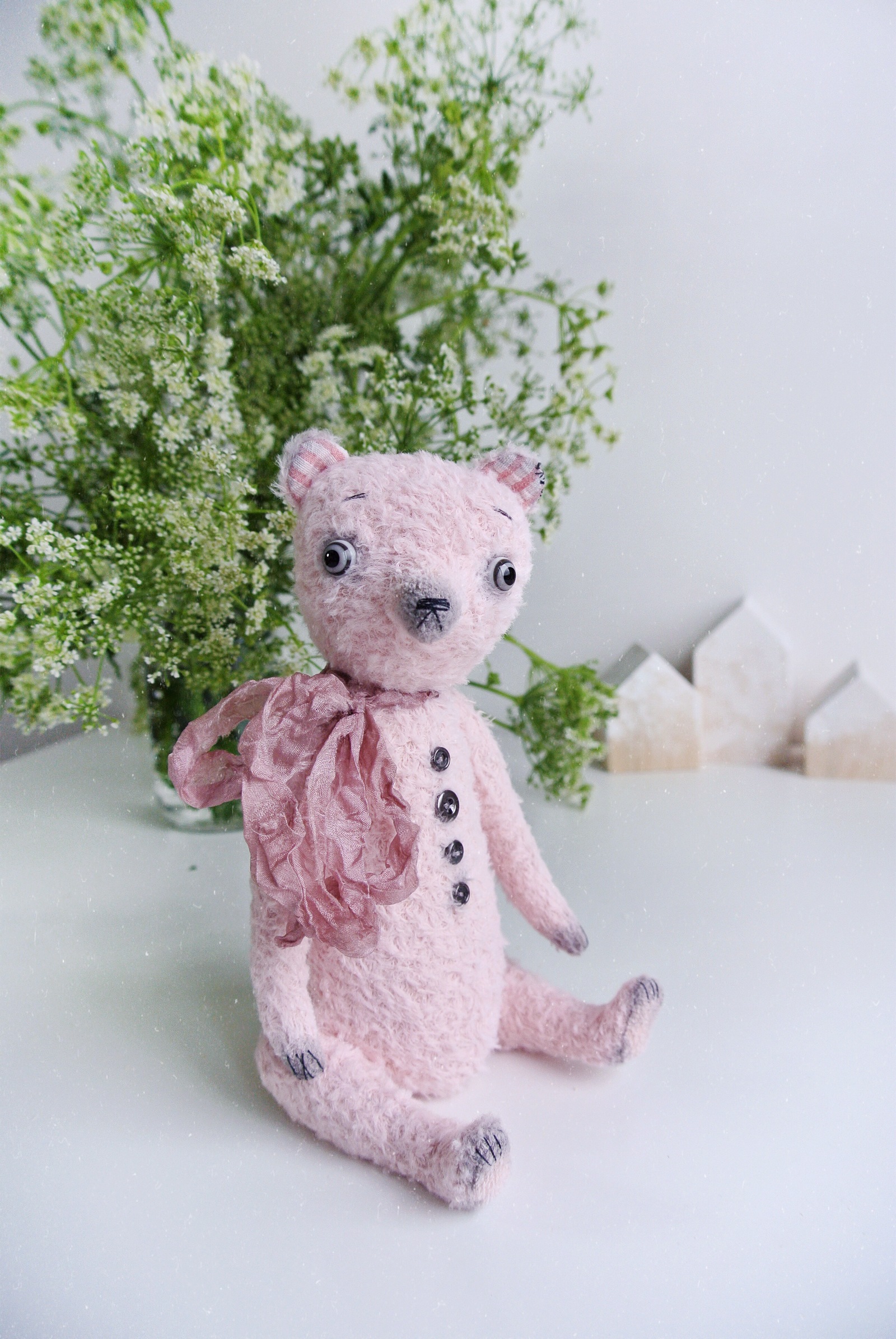 pink bear - My, Needlework without process, Author's toy, Longpost