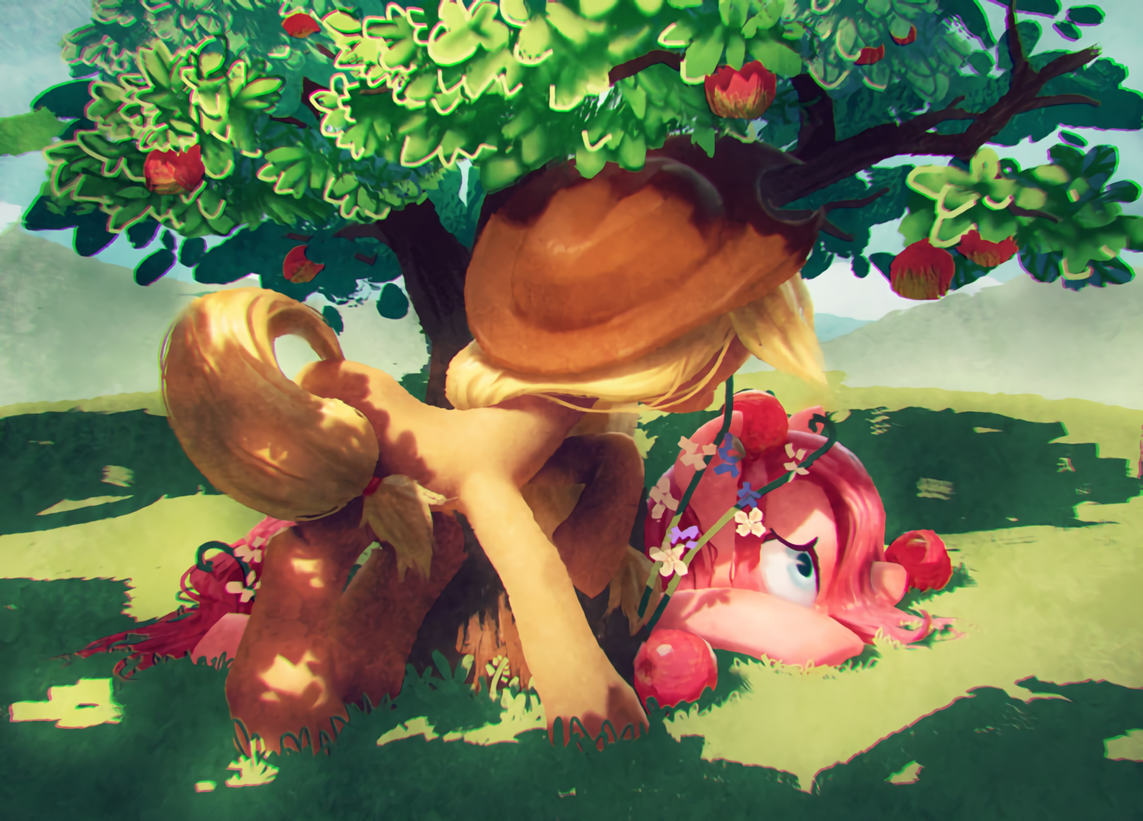 slumped - My little pony, Applejack, Pinkie pie, Apple tree, Apples