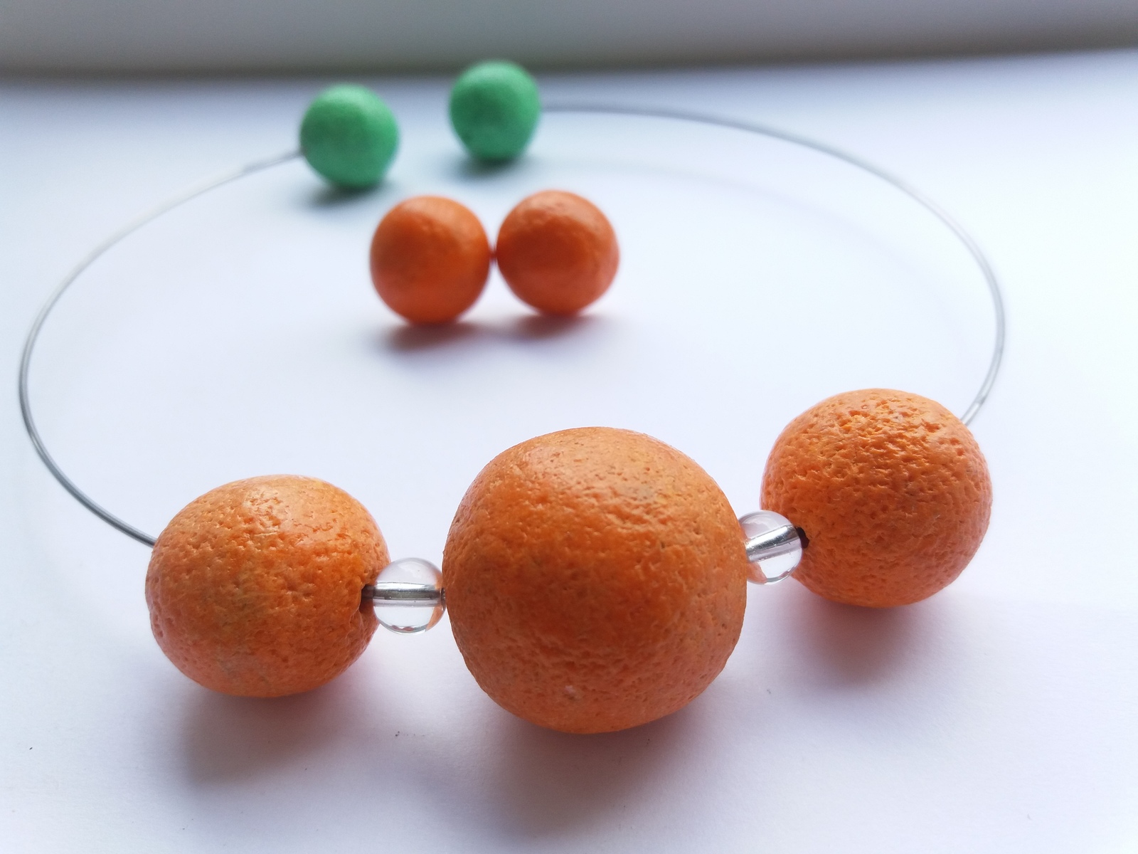 orange song - My, Handmade, Decoration, Polymer clay, Necklace, Earrings, Orange, Needlework without process