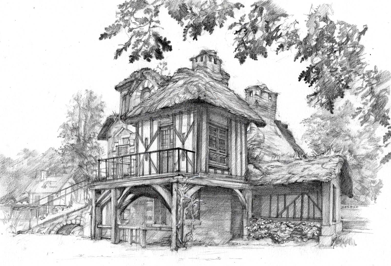 Старый дом рисунок карандашом