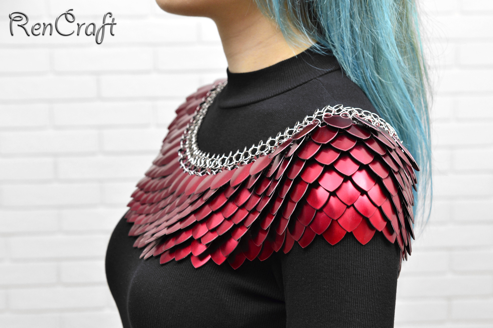 Bright scaly collar - My, Needlework without process, Longpost, Chain mail jewelry, Decoration, Armor, Shoulders, Scales