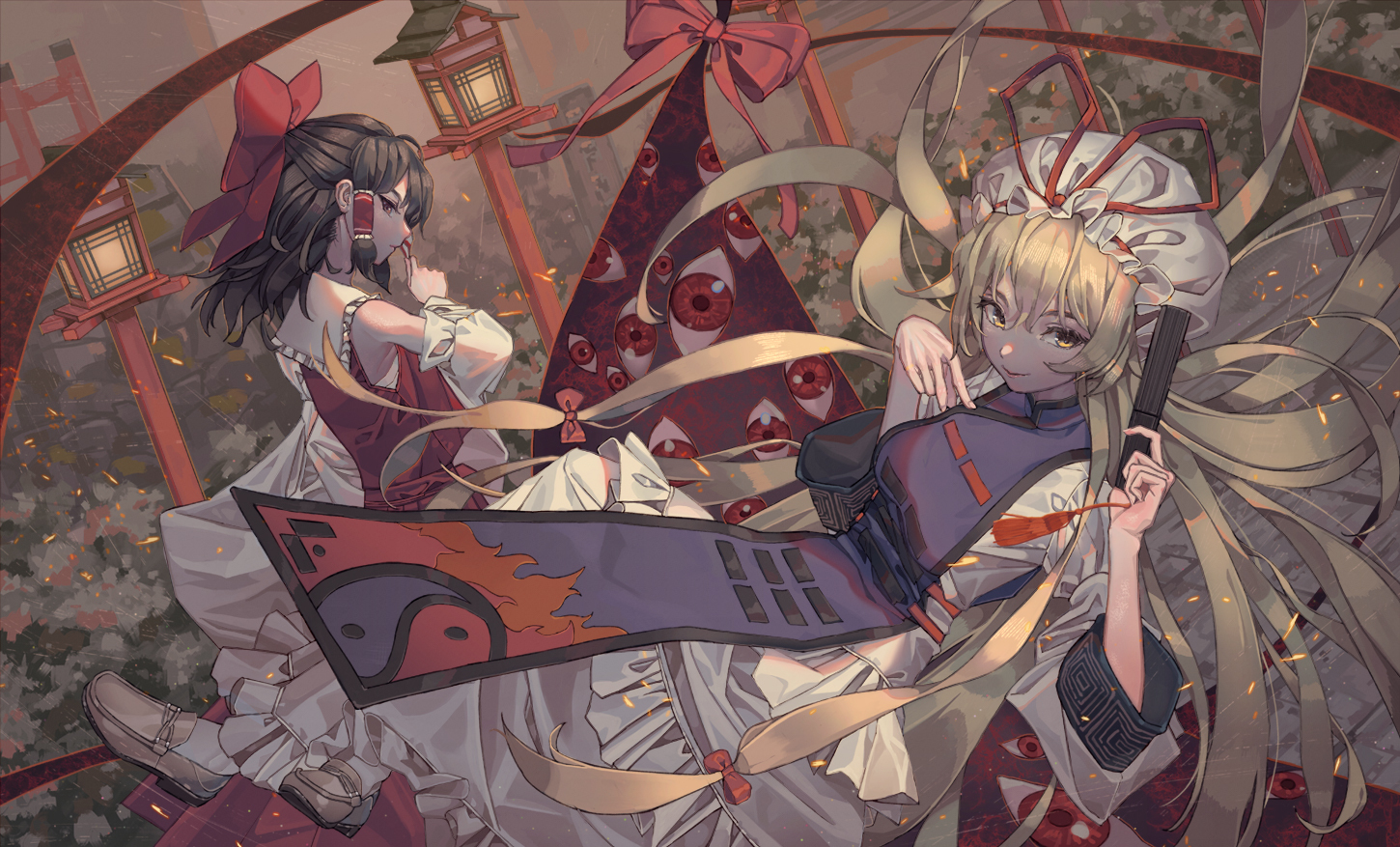 Reimu & Yukari - Touhou, Hakurei Reimu, Yakumo yukari, Anime art, Anime, Not anime, Maachi