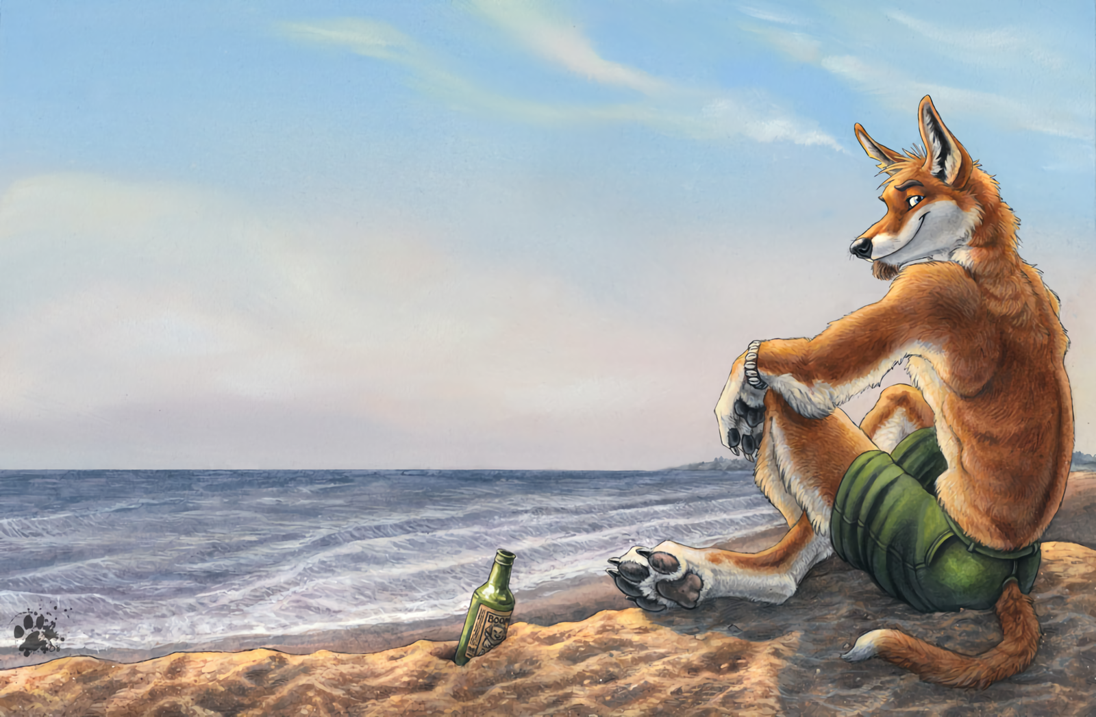 Breakfast Beer - Furry, Furry art, Furry canine, , Beach, Kenket, Blackteagan, , Dingo