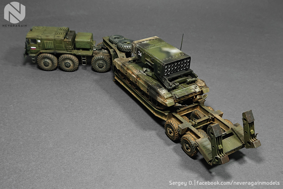 MAZ-537 with trailer ChMZAP-5247g and Solntsepyok. - My, Scale model, Scale 72, Stand modeling, Maz, Tractor, Hobby, Longpost