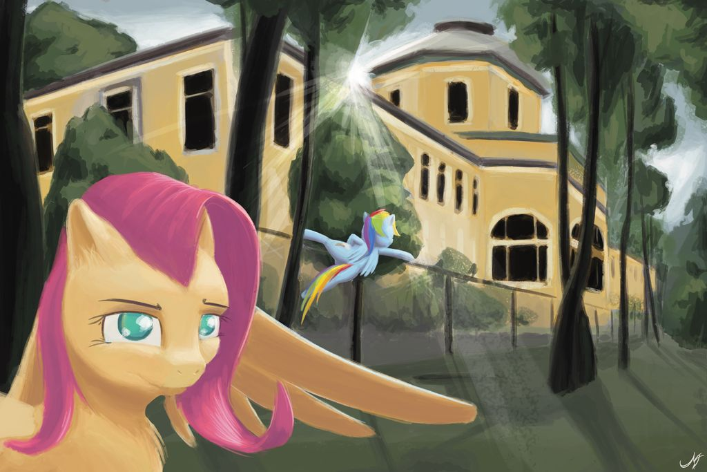 Flatty and RD are exploring some Moscow abandoned place. - My little pony, Fluttershy, Rainbow dash, Madgehog