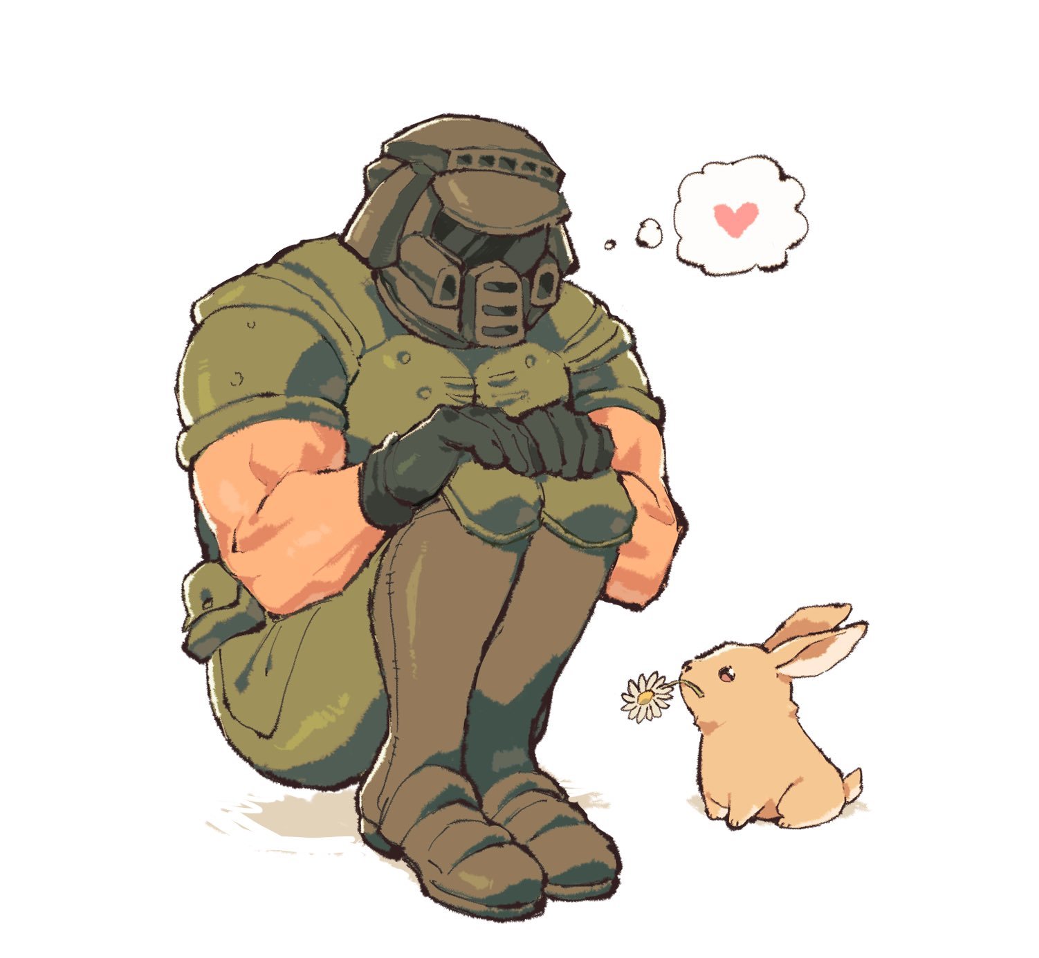 Doomguy and his rabbit - Doomguy, Art, Rabbit, Doom, Games, Milota