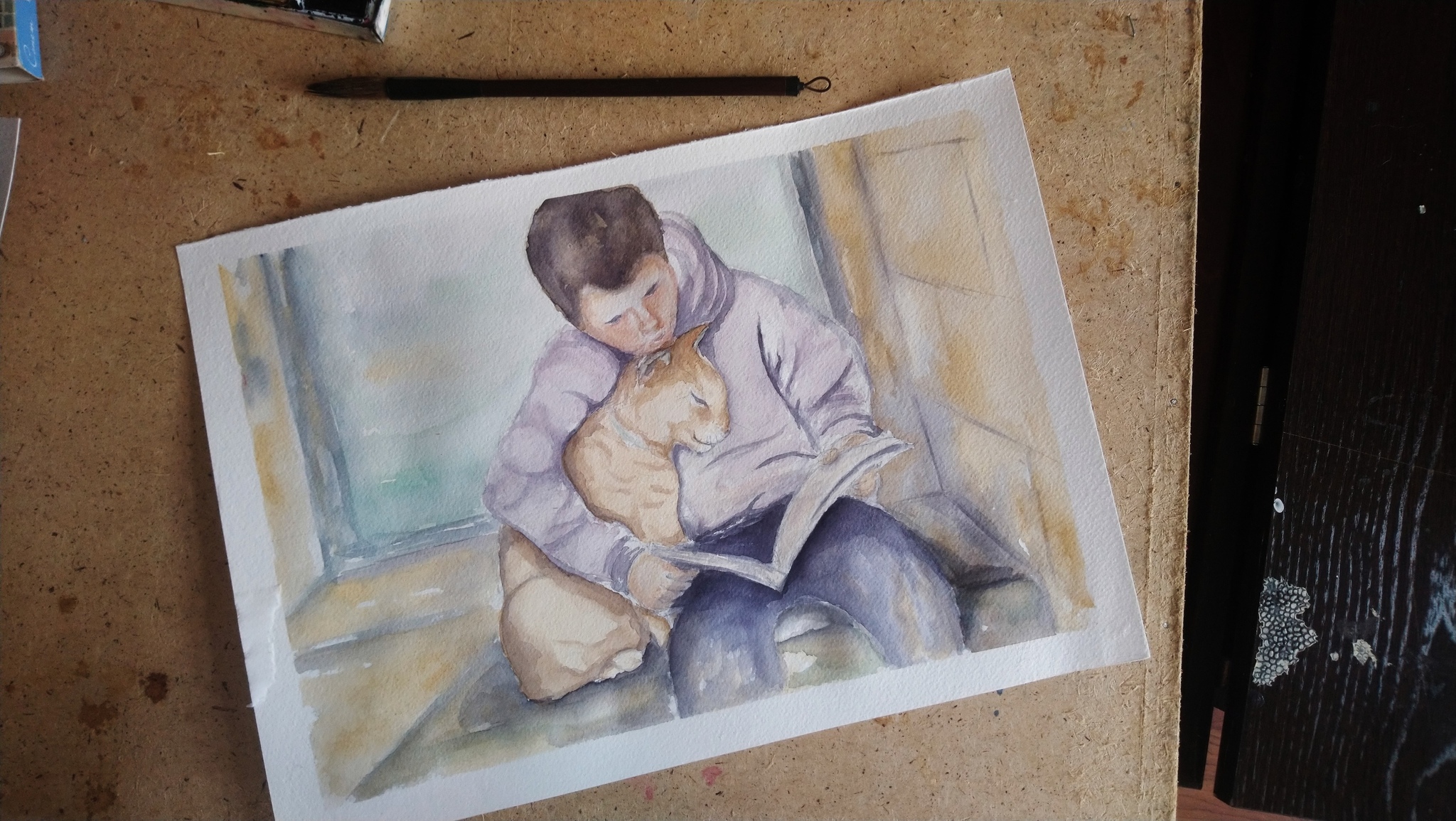 About the cat - My, Drawing, Watercolor, , Painting