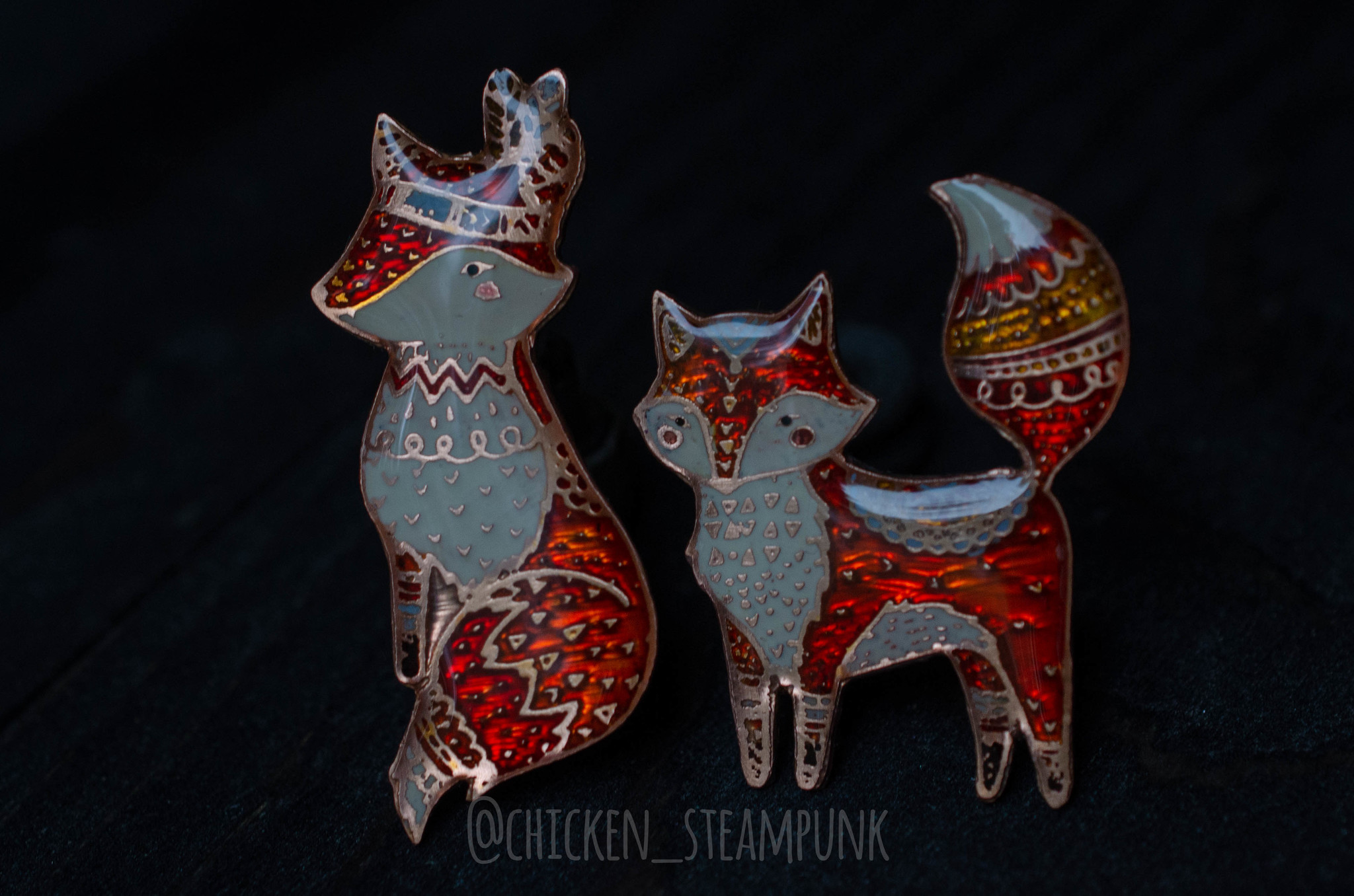 Forest dwellers. Brooches, nickel silver and copper. - My, Chicken steampunk, Creation, Needlework without process, Fox, Owl