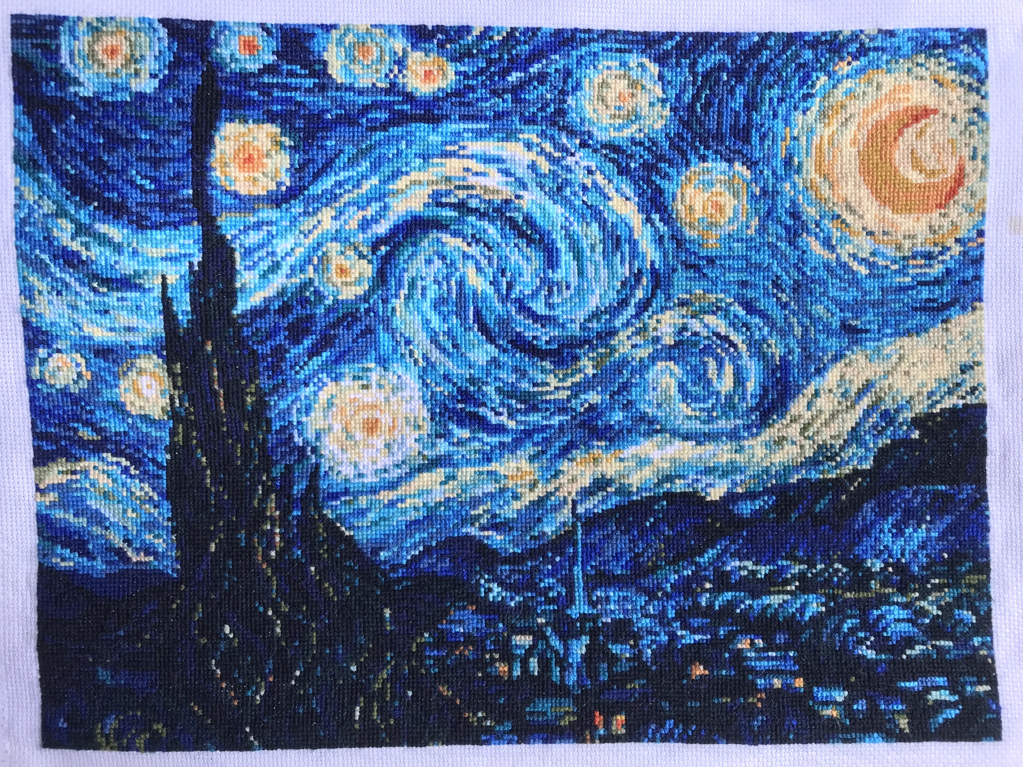 My Starry Night or 50 Shades of Blue - My, Cross-stitch, Needlework without process, Longpost