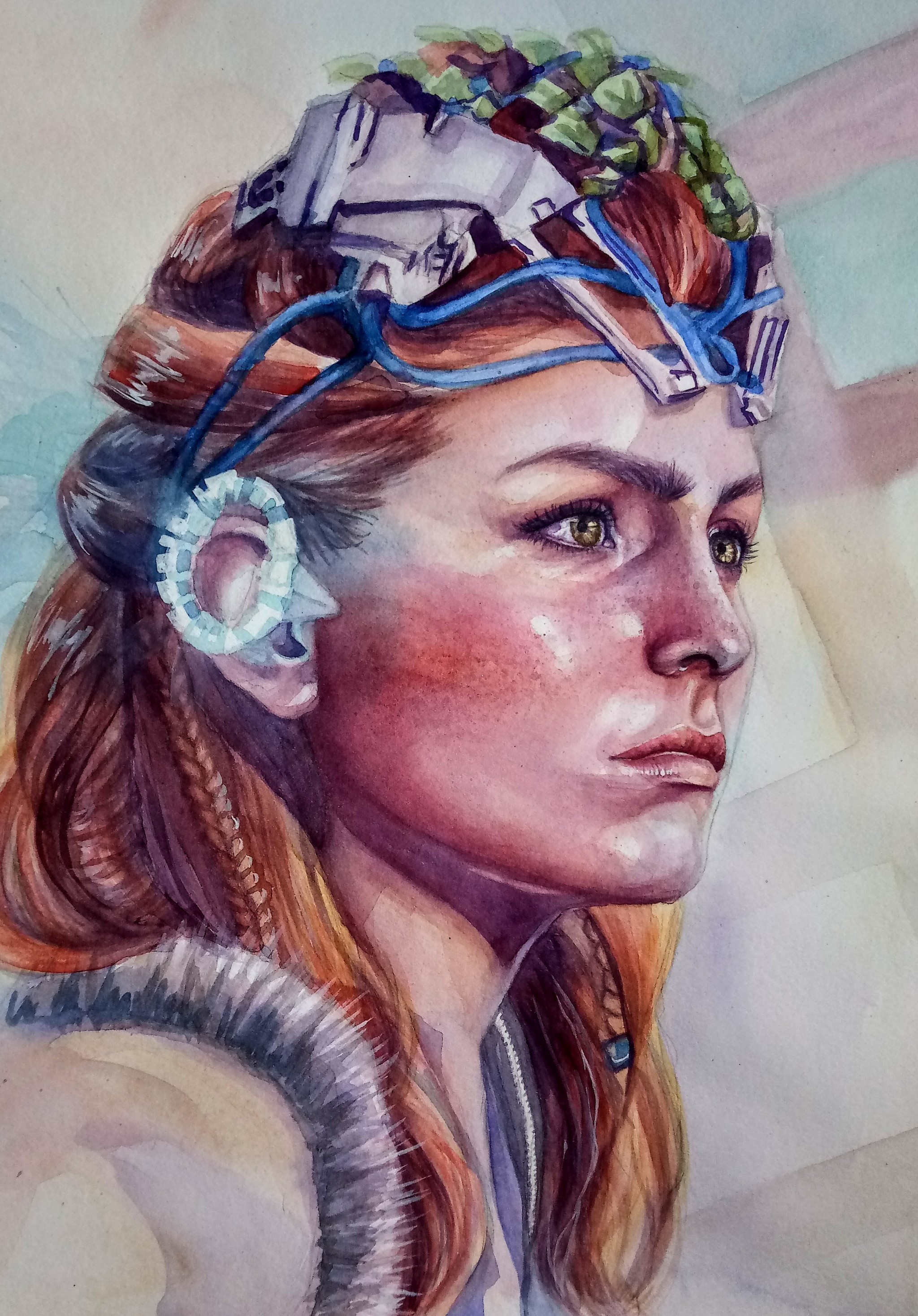 Eloy - My, Art, Watercolor, Portrait, Horizon zero dawn, Creation, Aloy, Eloy