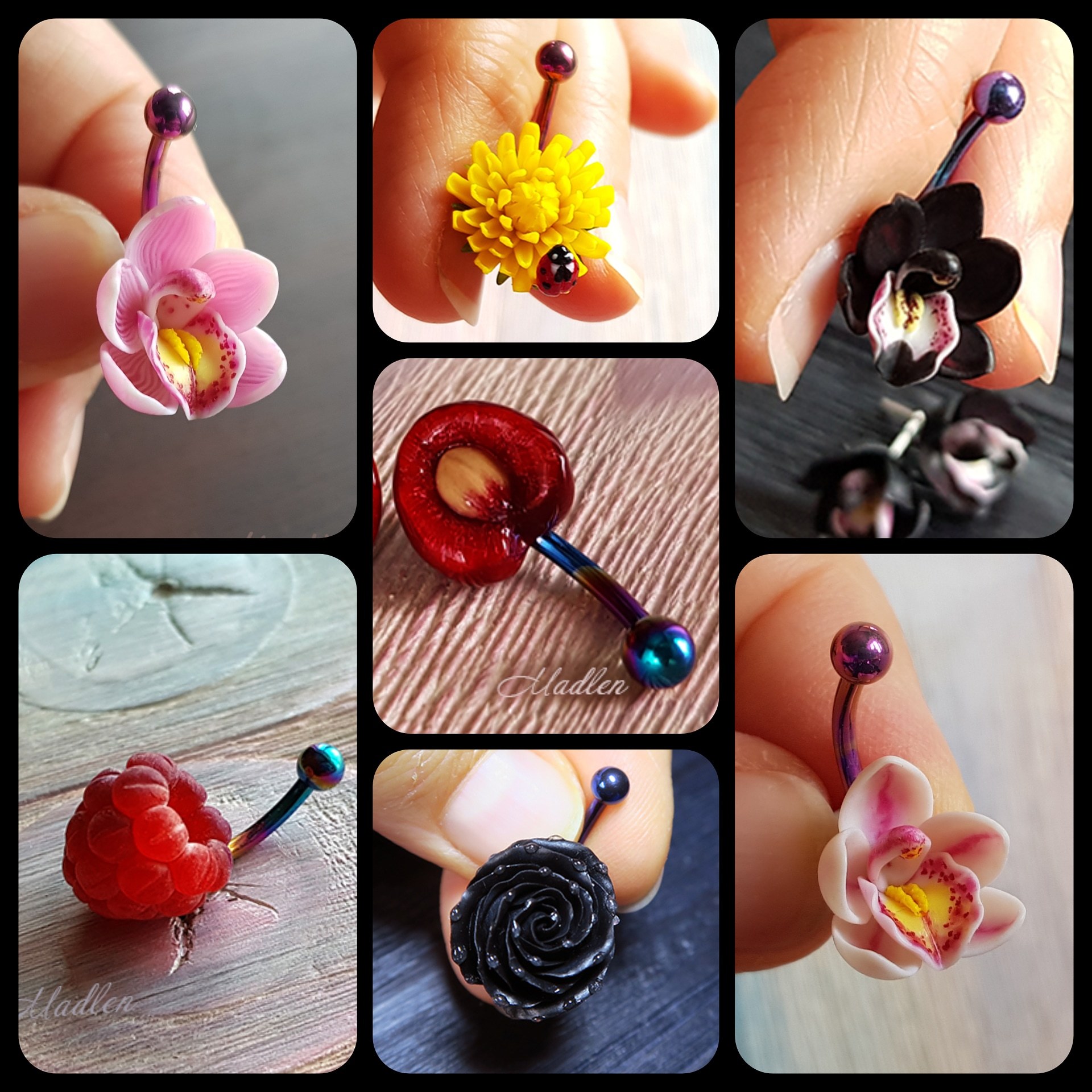 Magic jewelry for piercing...Madlenart - My, Handmade decorations, Decoration, Piercing, , Flowers, Berries, Polymer clay