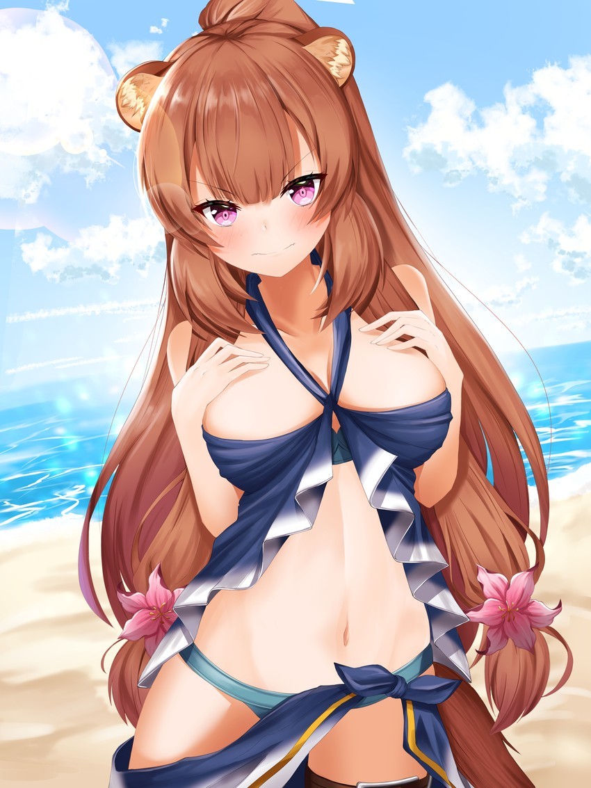 Anime Art - NSFW, Аниме, Anime Art, Tate no Yuusha no Nariagari, Raphtalia, Длиннопост, Купальник, Грудь, Animal Ears