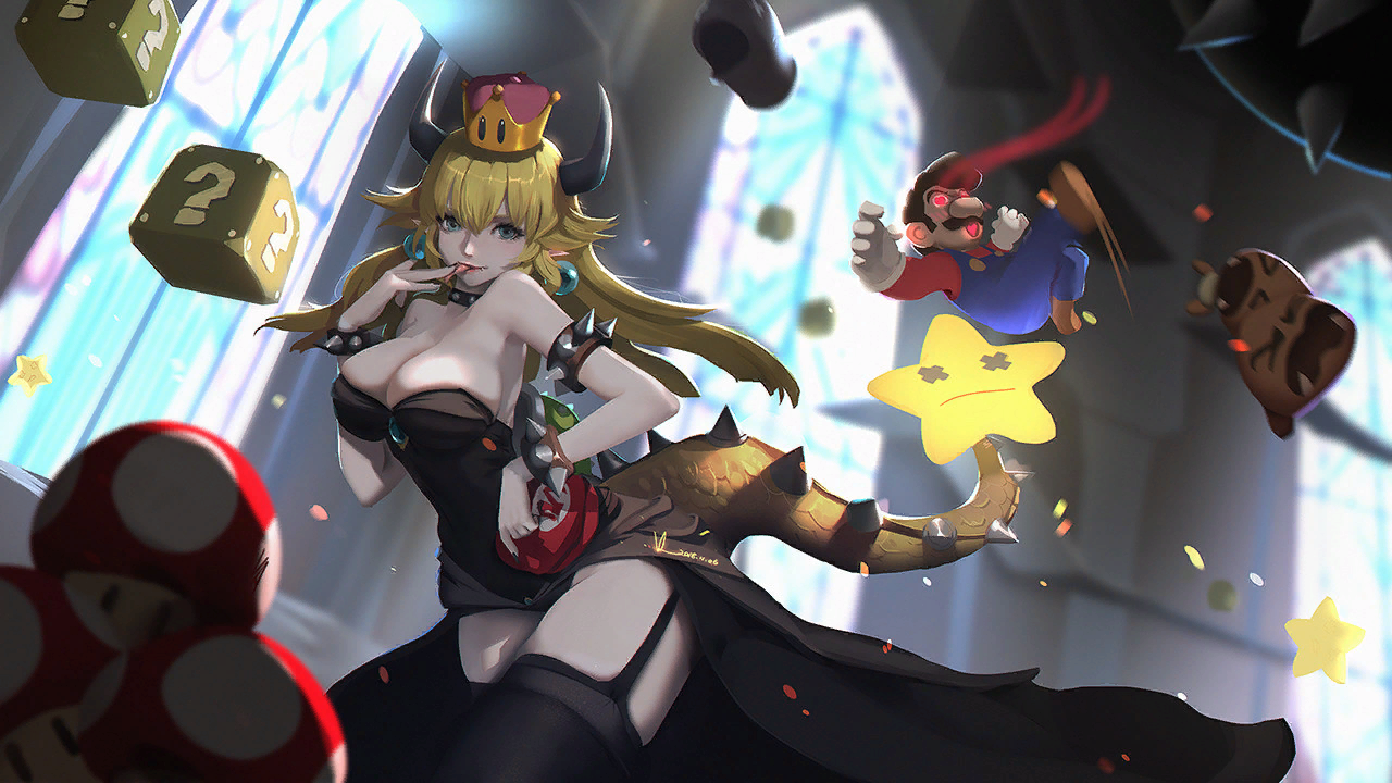 Princess Bowser - Bowsette, Super crown, Mario, Super mario, Art, Games, Vafar7