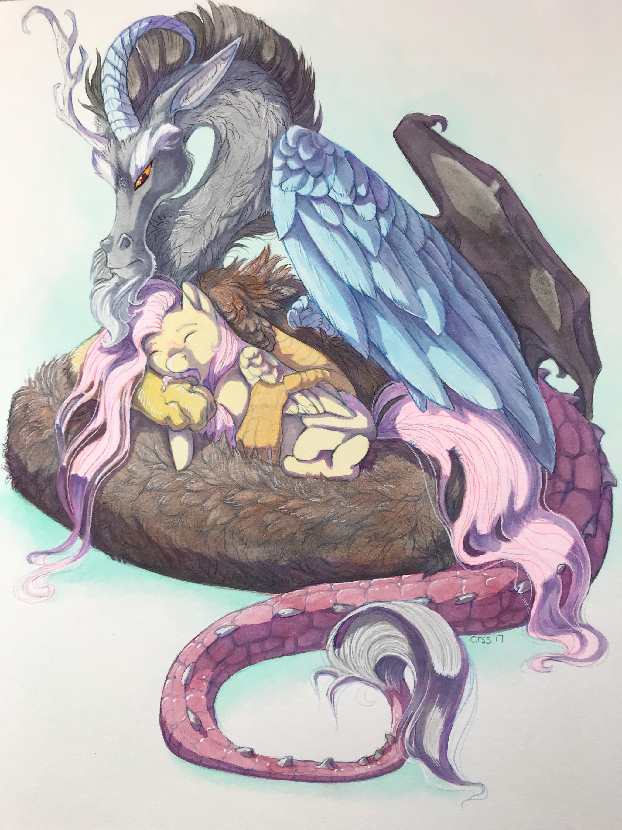 Flutter Drool - My little pony, MLP Discord, Fluttershy, Dream, Traditional art, Watercolor, Chasingthesilverstag