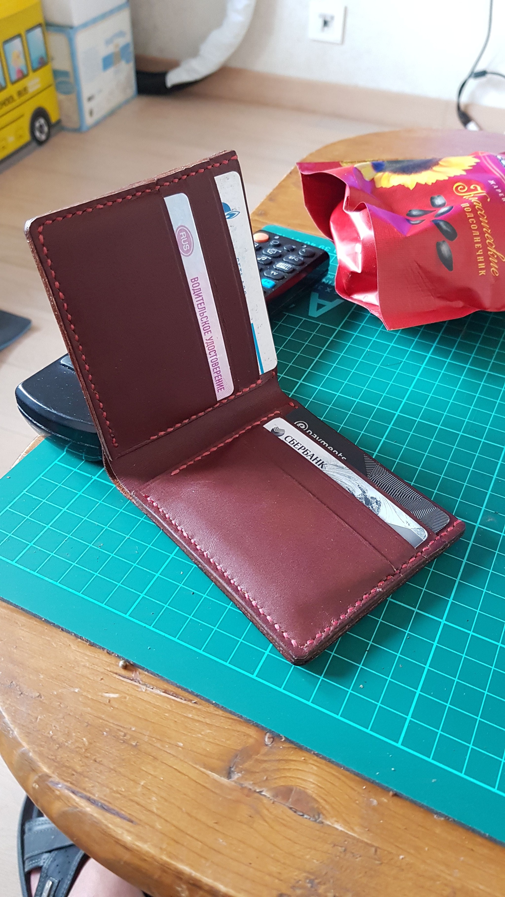 First leather work. - My, Leather, Leather craft, Wallet, Longpost