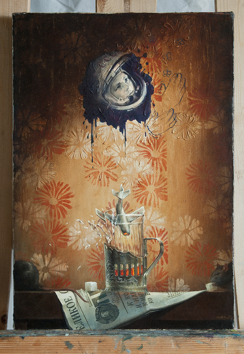 ...great - My, Art, Oil painting, Yuri Gagarin, Surrealism, Still life, Longpost, Painting, Airplane