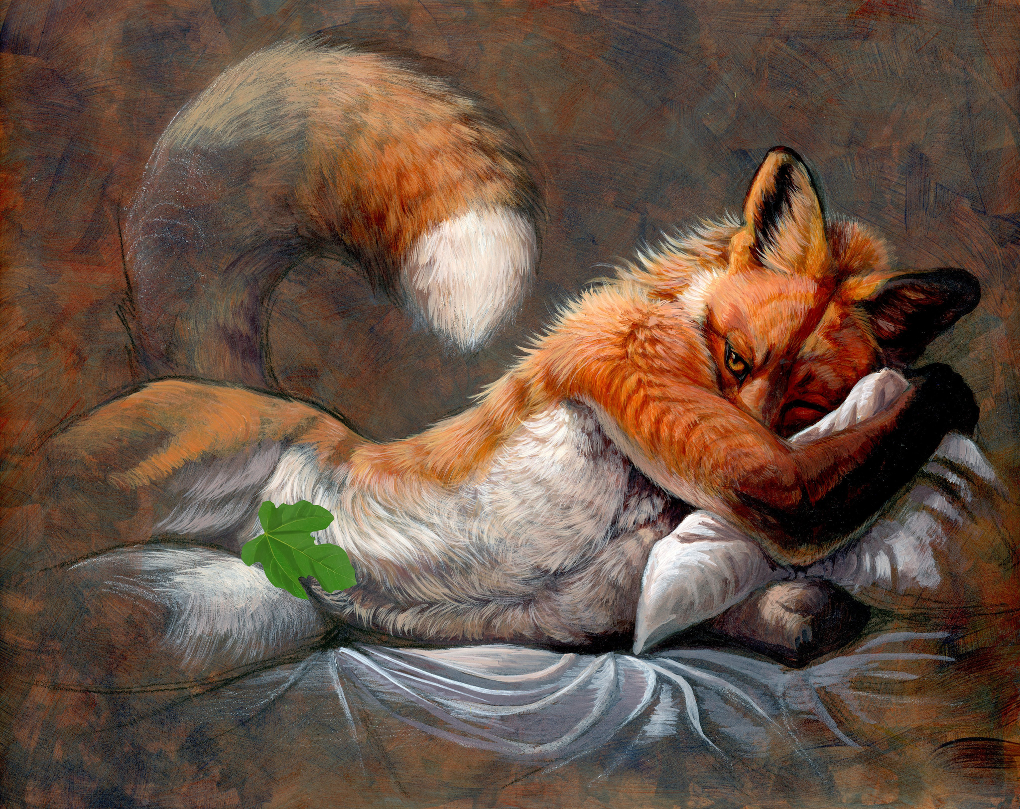 Wakey Wakey - NSFW, Furry, Furry art, Furry fox, Furotica male, Traditional art, Acrylic, Hibbary