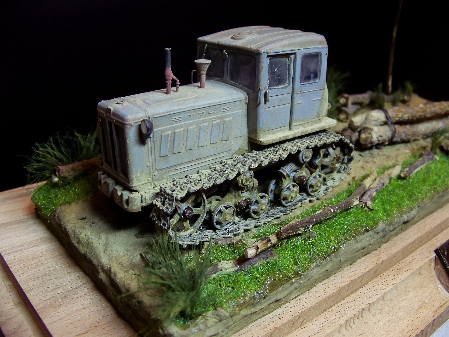 T-74 caterpillar tractor - My, 1:43, Tractor, Caterpillar, Diorama, Longpost