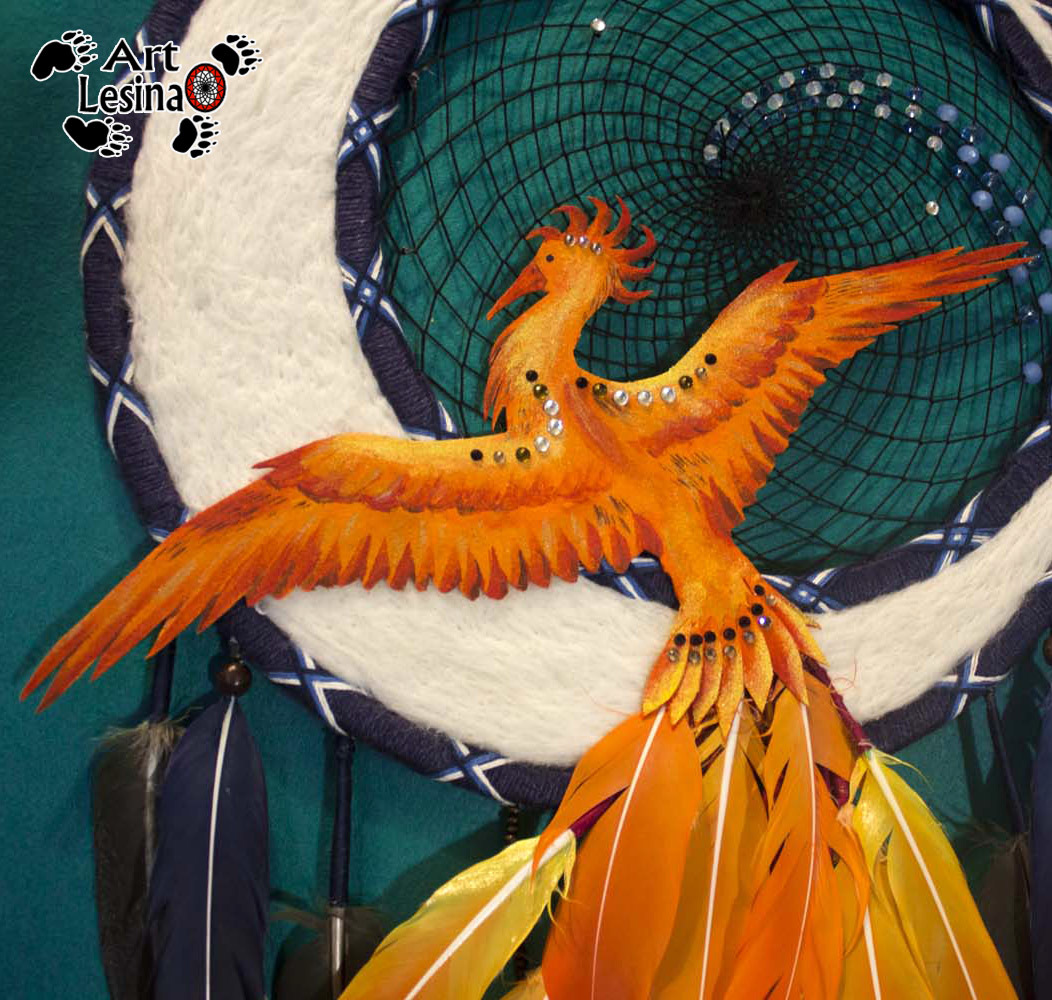 Dream catcher Fairytale bird, 88 cm - My, Dreamcatcher, Phoenix, Birds, Mythology, Needlework without process, Longpost