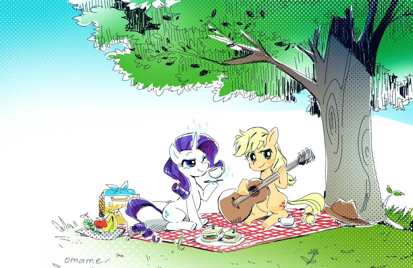 Пикник на полянке - My Little Pony, Rarity, Applejack, Пикник, 5mmumm5