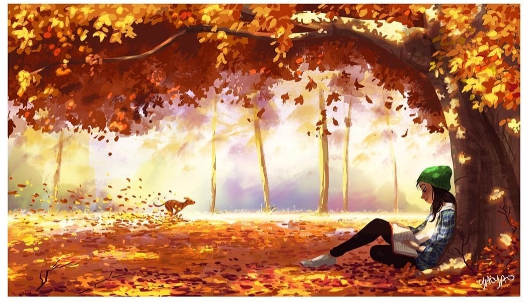 Autumn.. - Art, Yaoyaomva, Girls, Dog, Autumn, Drawing, Nature, Longpost