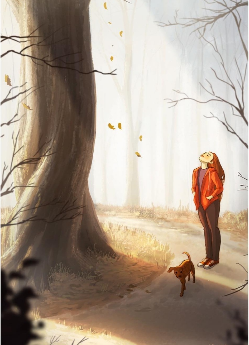 Autumn.. - Art, Yaoyaomva, Girls, Dog, Autumn, Drawing, Nature, Longpost