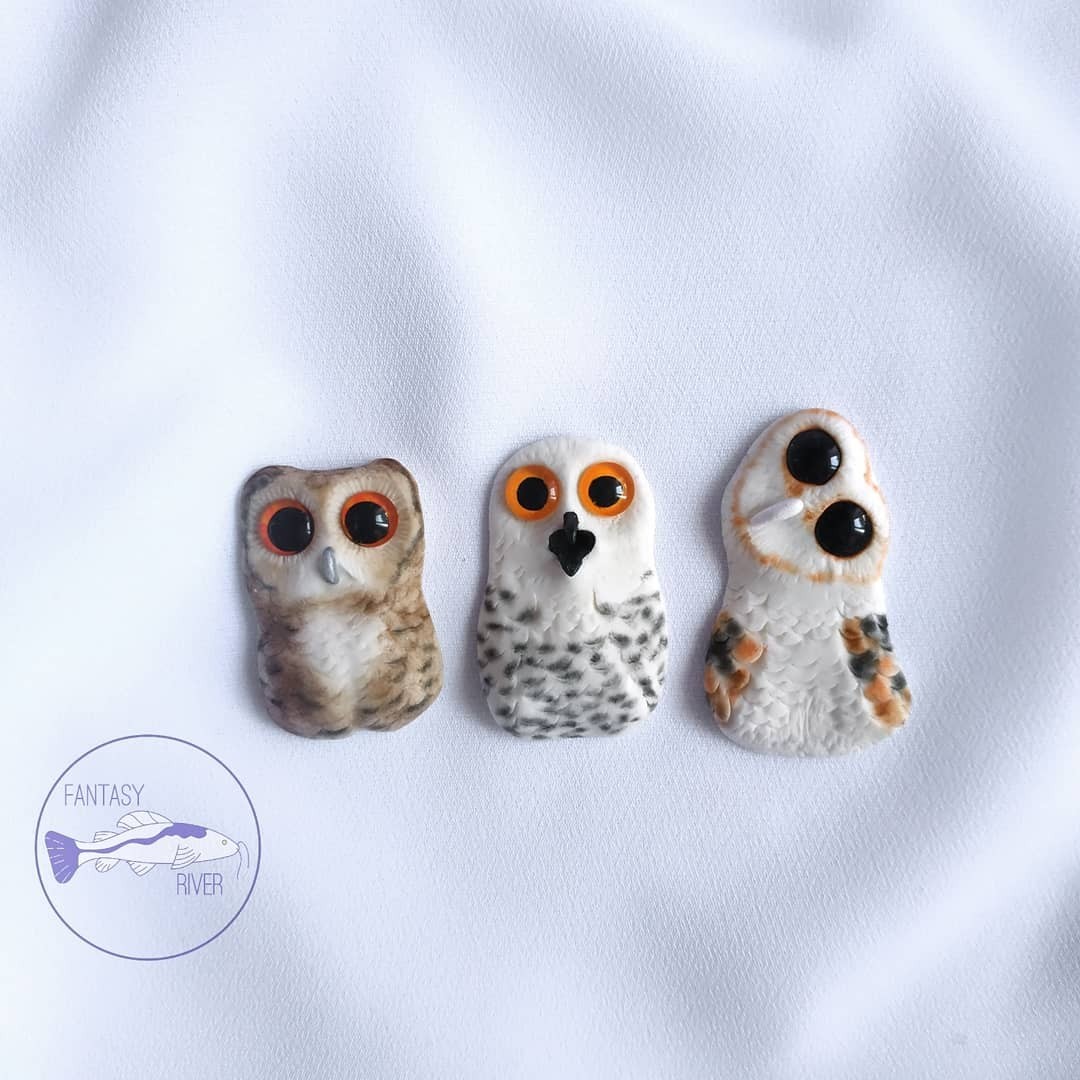 Owls - My, Handmade, Owl, Needlework with process, Polymer clay, Longpost