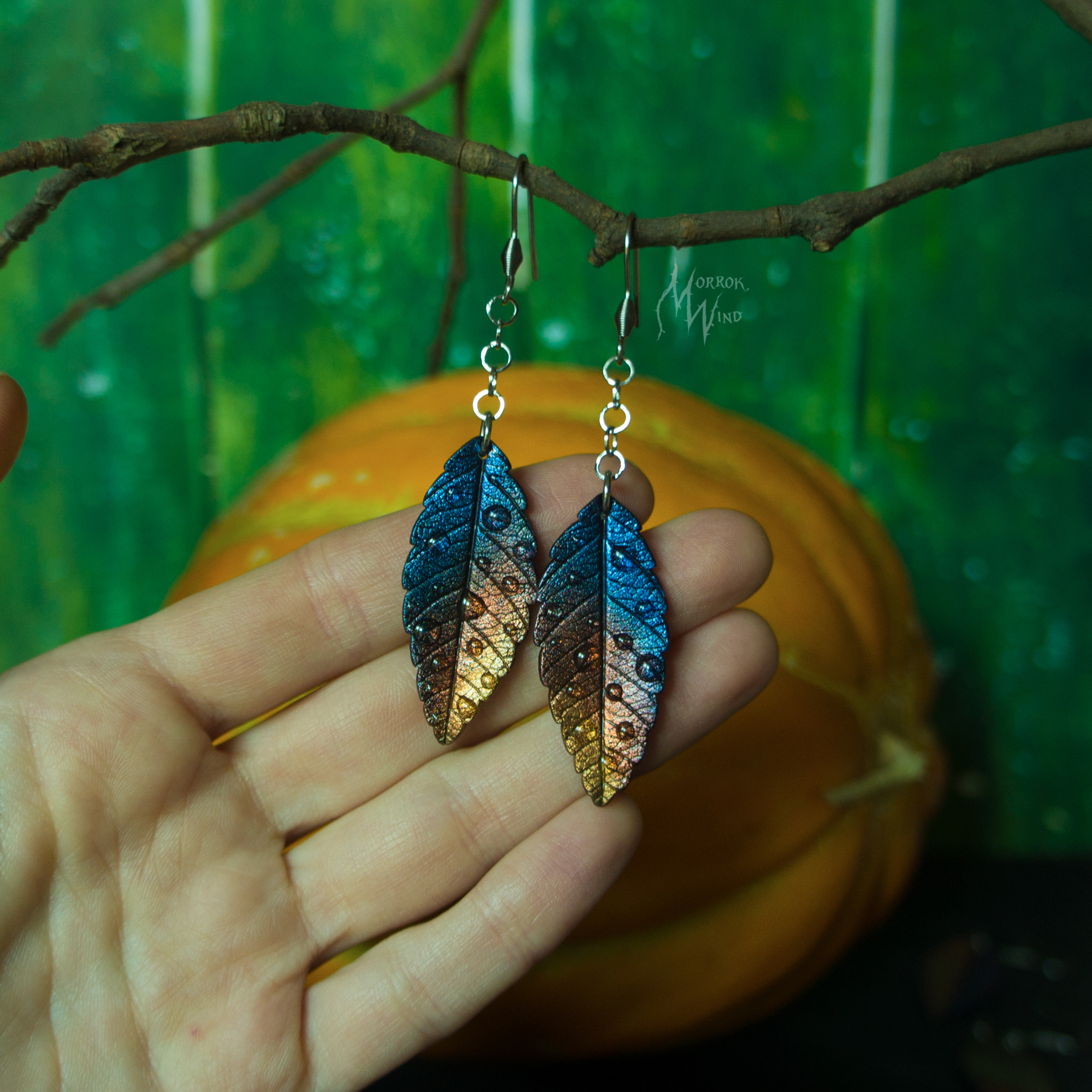 Leaf fall. Polymer clay, resin. - My, Needlework without process, Polymer clay, With your own hands, Autumn, Leaves, Earrings, Longpost