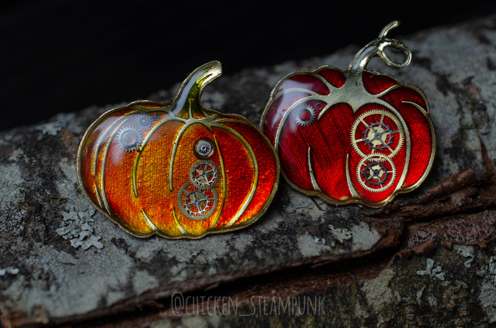 Autumn brooches - My, Chicken steampunk, Creation, Needlework without process, Autumn