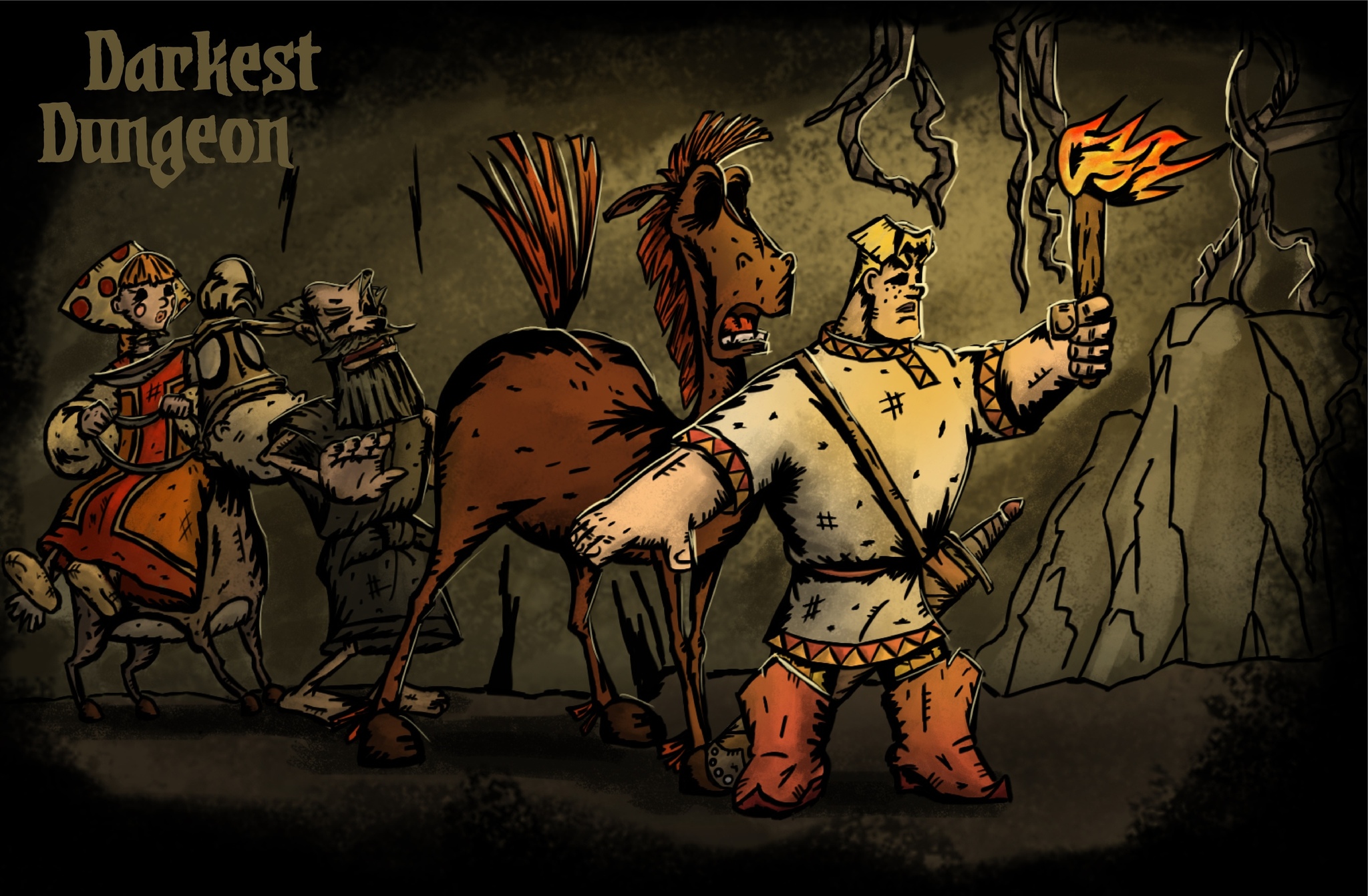 Алеша Попович и Темнейшее Подземелье - Darkest Dungeon, Алеша Попович и Тугарин Змей, Мультфильмы, Кроссовер, Игры, Арт