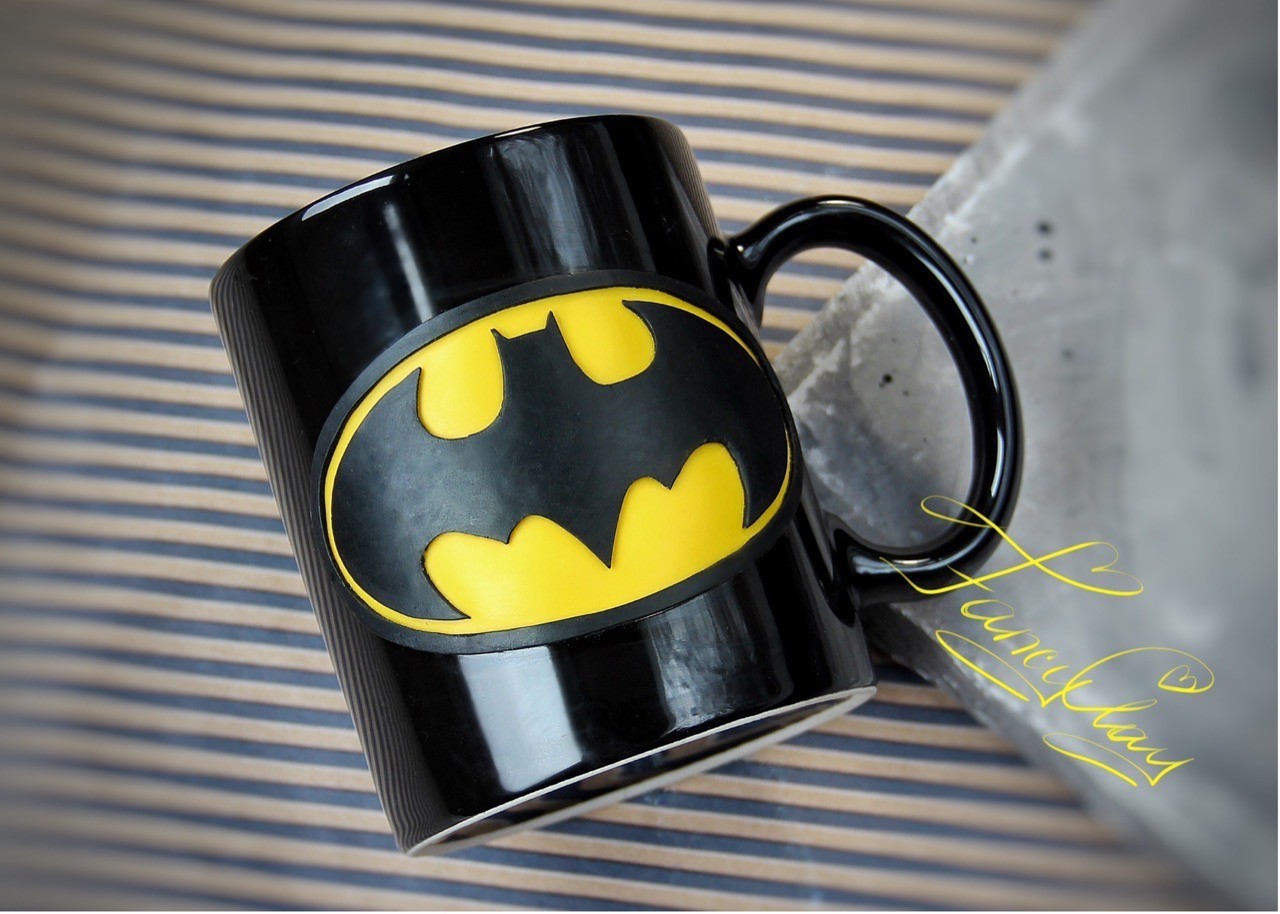 I am revenge. - My, Batman arkham knight, Batman, Mug with decor, Needlework without process, Polymer clay, DC, Superheroes, Dc comics