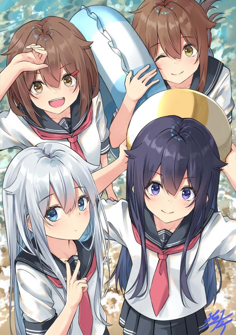 6th Destroyer Div - Kantai Collection, Аниме, Anime Art, Ikazuchi, Inazuma, Hibiki, Akatsuki