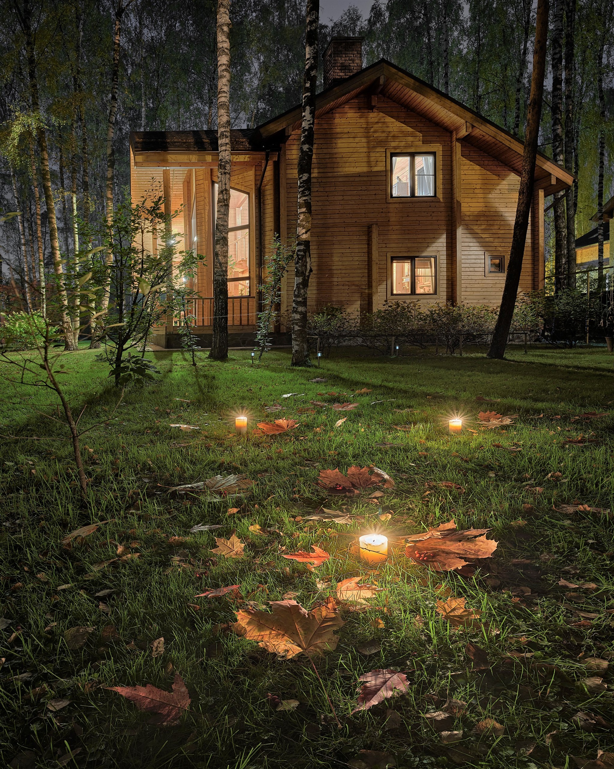 Beginning of autumn - My, Autumn, Autumn leaves, Candle, House in the woods, Grass, Night, Night shooting