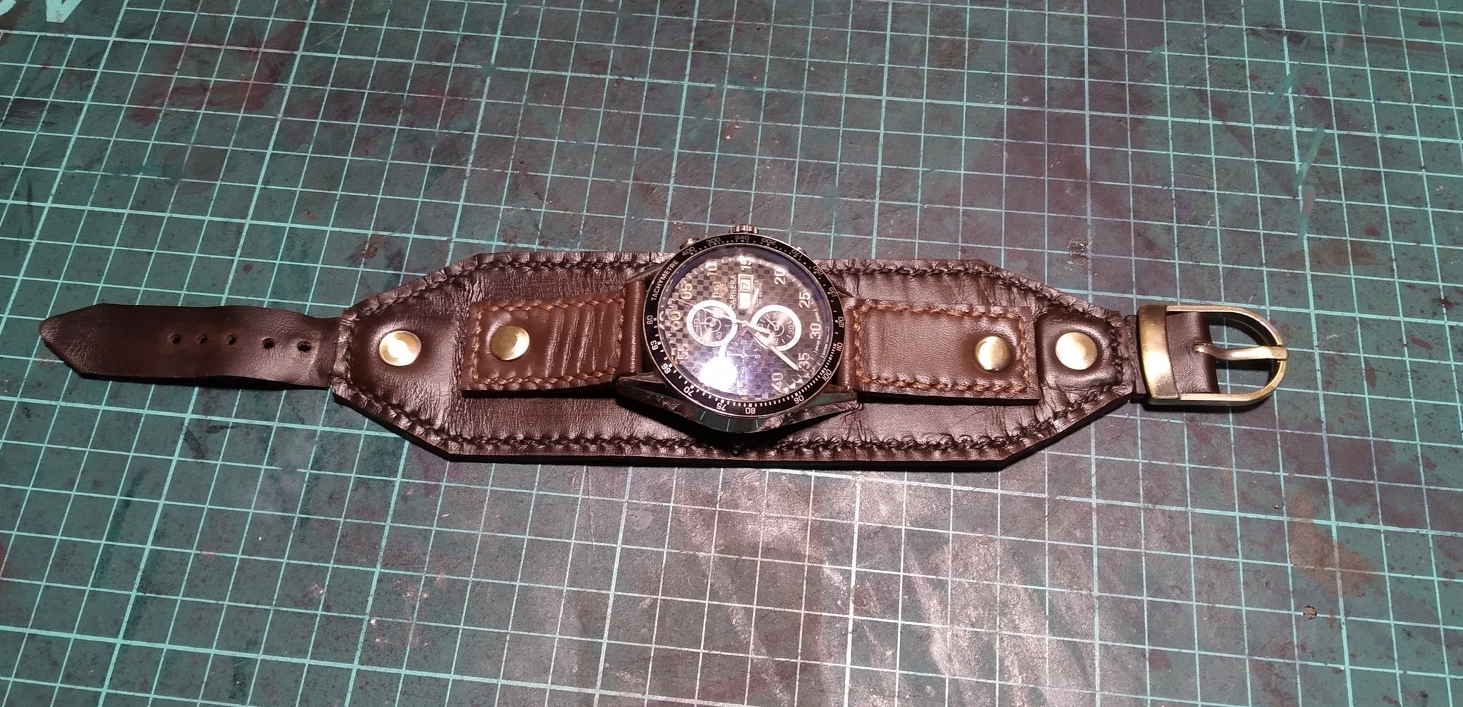 Sample watch strap. - My, Leather products, Leather craft, Leather, Longpost