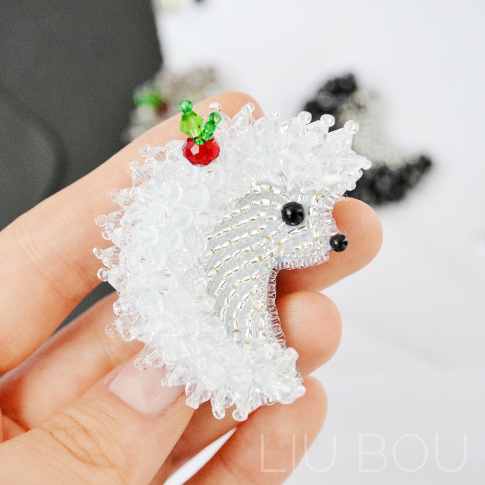 prickly army - My, Needlework without process, Brooch, Handmade, Hedgehog, Longpost, Beads, Bead jewelery