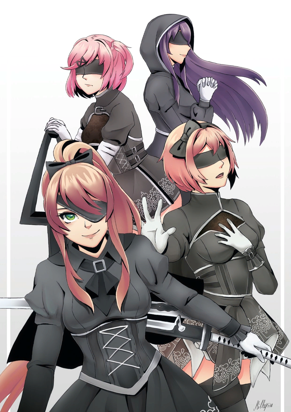 Glory to literature club - Doki Doki Literature Club, Crossover, NIER Automata, Anime art, Art, Visual novel, Games