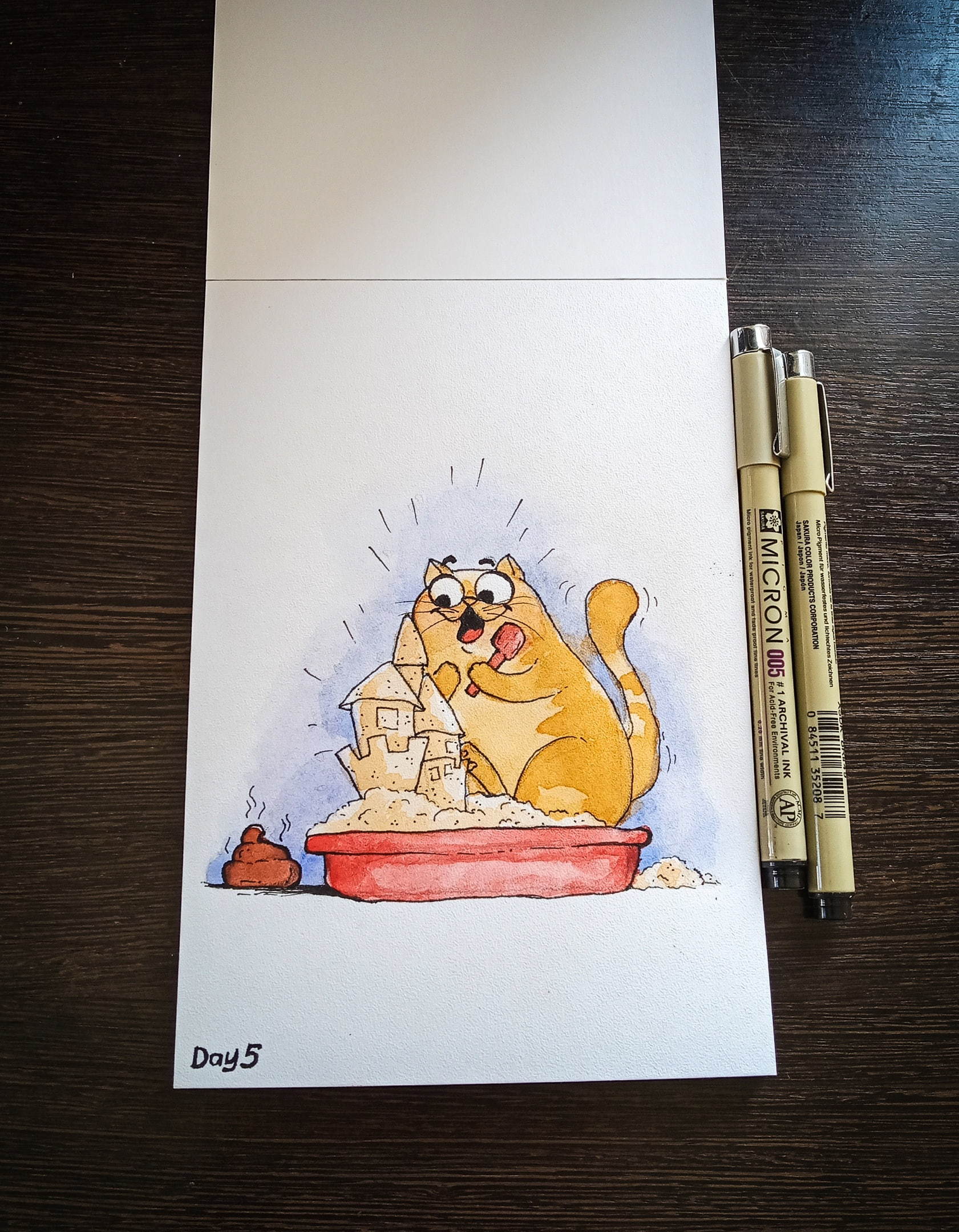 October - My, Darilic_comics, Inktober, cat, Drawing, Watercolor, Longpost