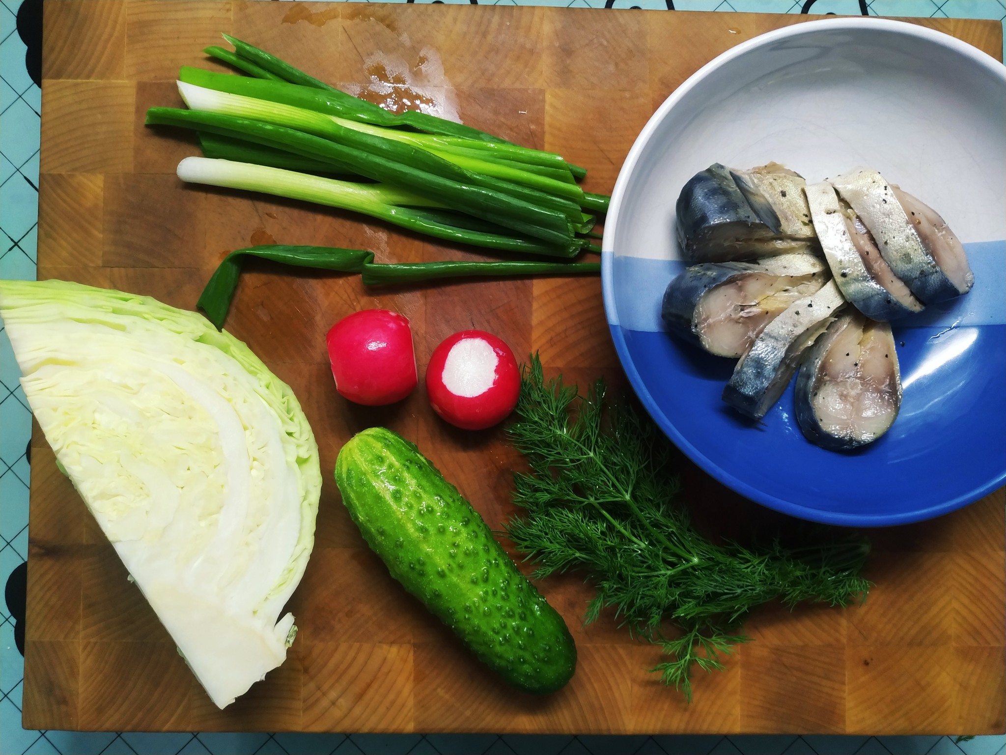 Fresh cabbage salad with mackerel - My, Recipe, Salad, Lchf, Cooking