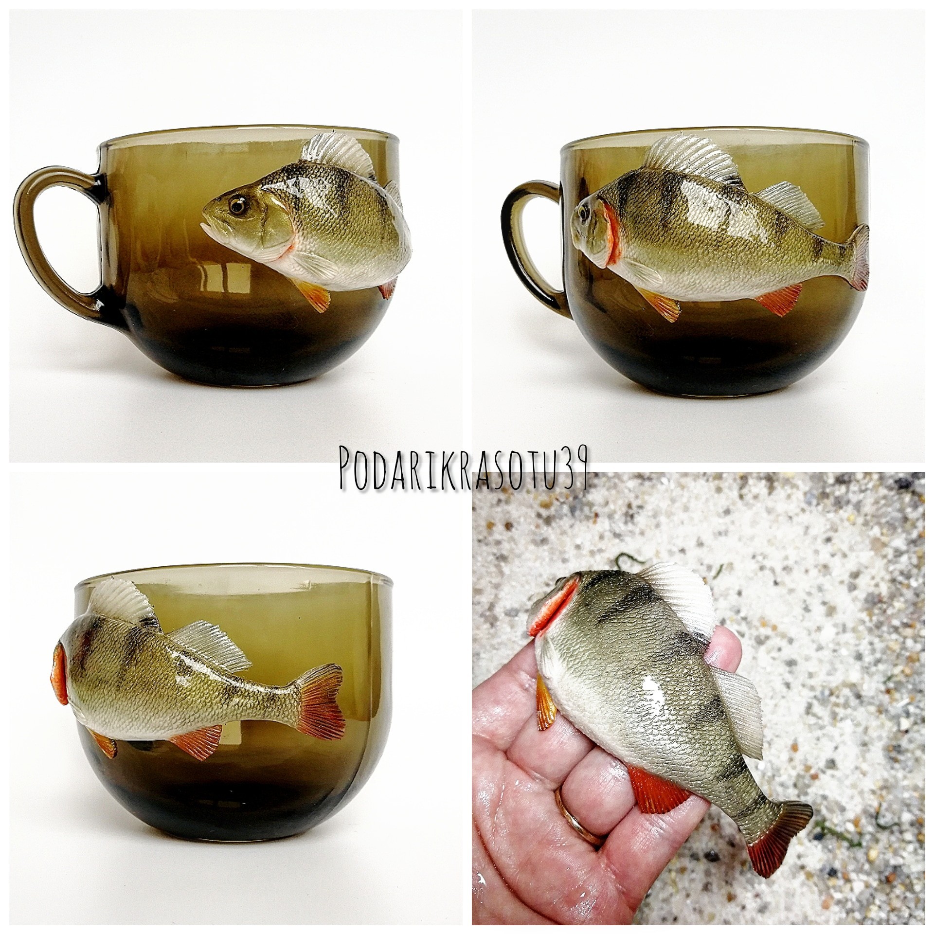 Fish and video review of finished works - My, Polymer clay, A fish, Mug with decor, Fishing, Needlework without process, Creation, Video, Longpost